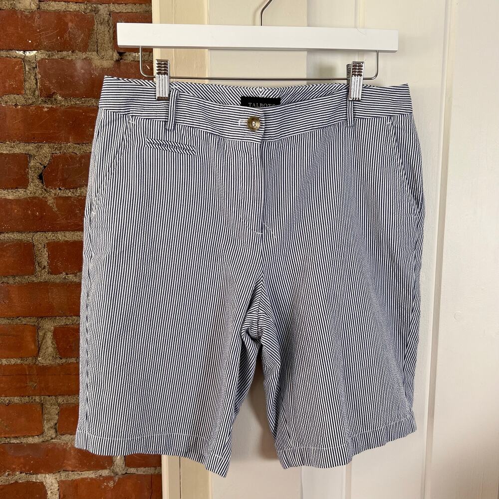 Talbots 100% Cotton Striped White‎ and Blue Bermuda Shorts 10
